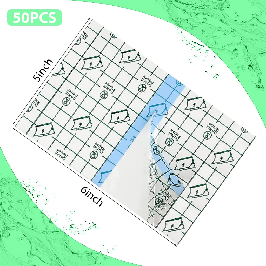 HANNEA Transparent Adhesive Bandage Dressing for Wound Care and Tattoo Aftercare 50pcs 5 x 6 in | Waterproof PU Film with Cuttable Grid Lines