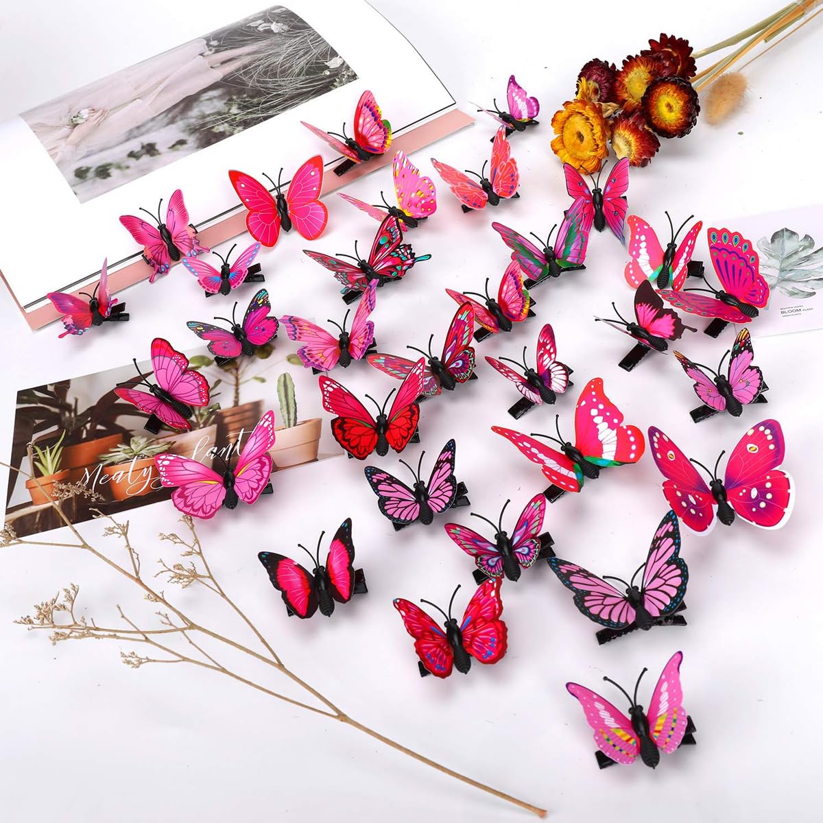 PALAY Butterfly Hair Clips for Girls with Clip-On Design 50pcs 2.36in Blue and Purple