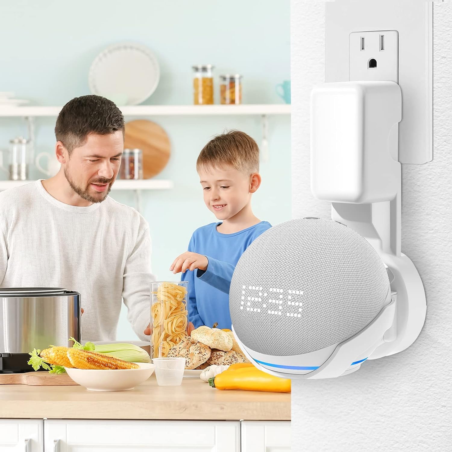 ZORBES Wall Adapter Holder for Echo Dot 4th and 5th Gen Smart Speaker Accessories with Built‑in Plug and Cable Management | 3PCS Set