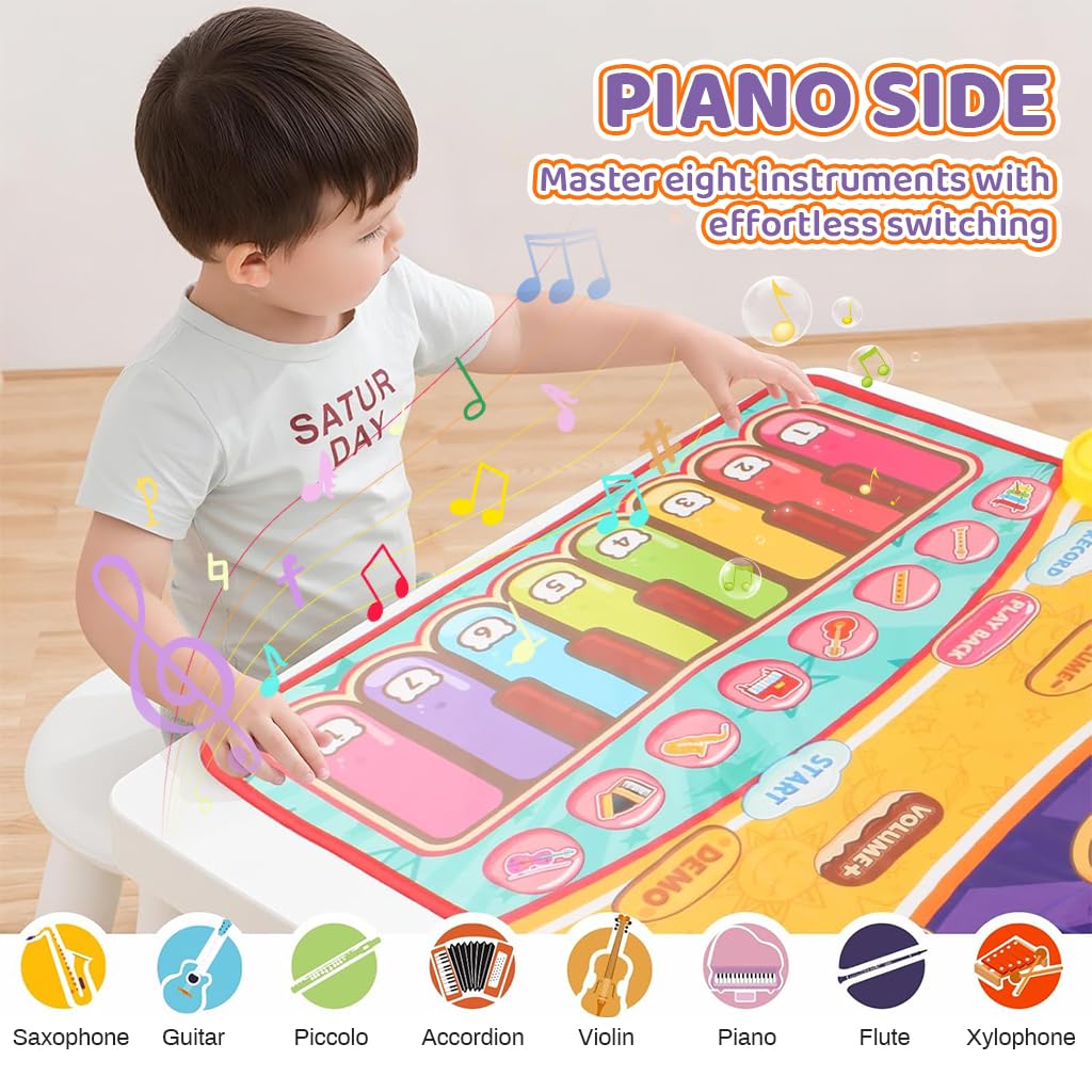 PATPAT Piano Keyboard Musical Mat for Kids with 8 Instrument Sounds 29.53x21.26in | Foldable Educational Toy