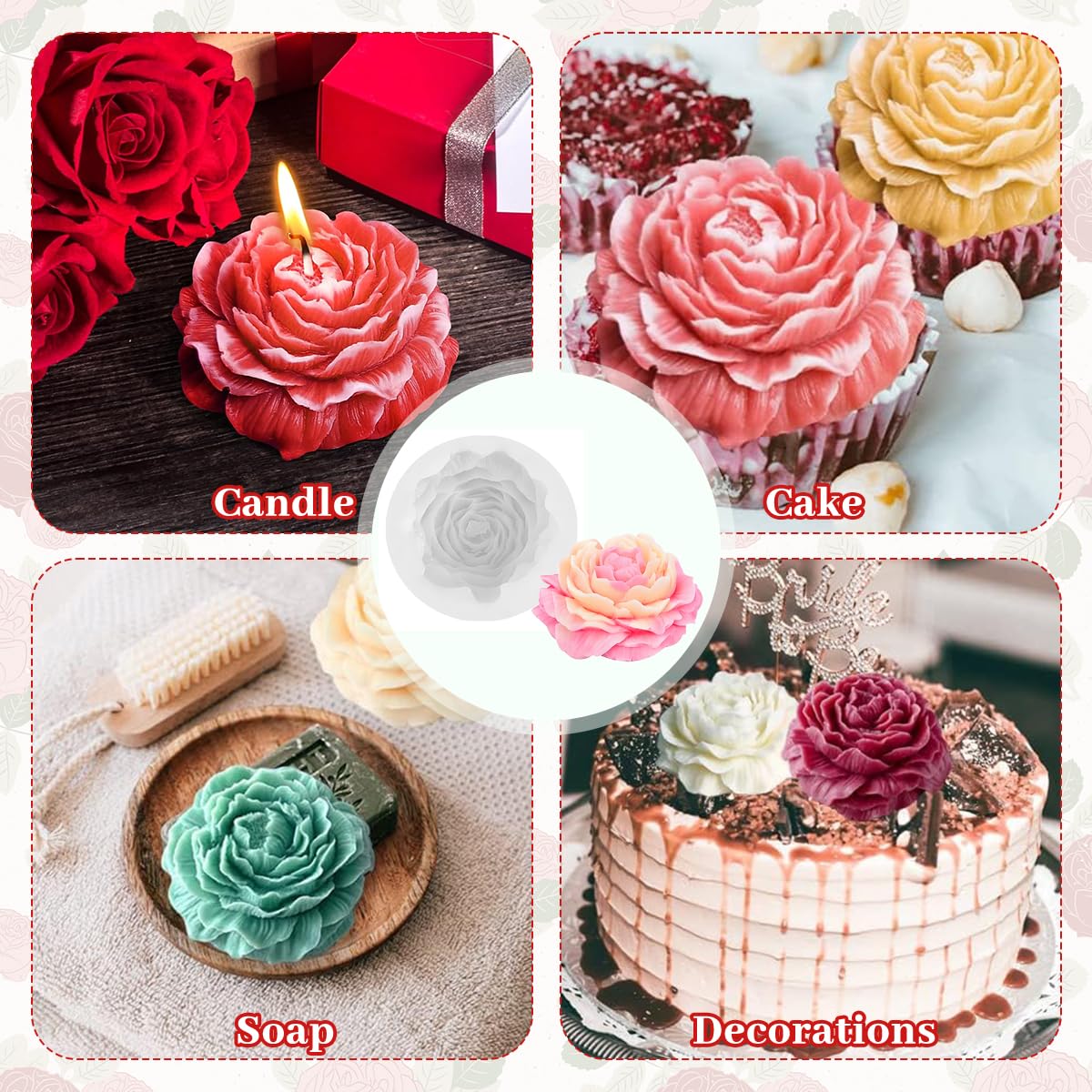 ZIBUYU 3D Flower Silicone Candle Molds for DIY Crafts and Soap Making | Non‑Stick Reusable Design