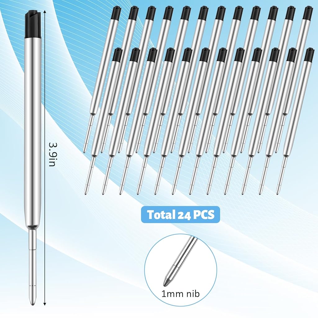 Climberty® 24-Pack Ballpoint Pen Refills - 1.0mm Medium Tip Black Ink for Click Pens, School & Office Supplies, Durable Replacement Refills Economical Pack