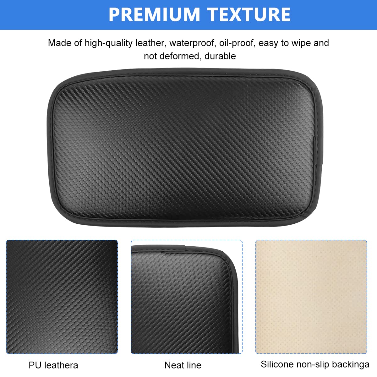 Car Center Console Pad for Arm Comfort with Elastic Belt Fixing and 12.2×7.28 in PU Leather | Waterproof Universal Fit for Car SUV Truck