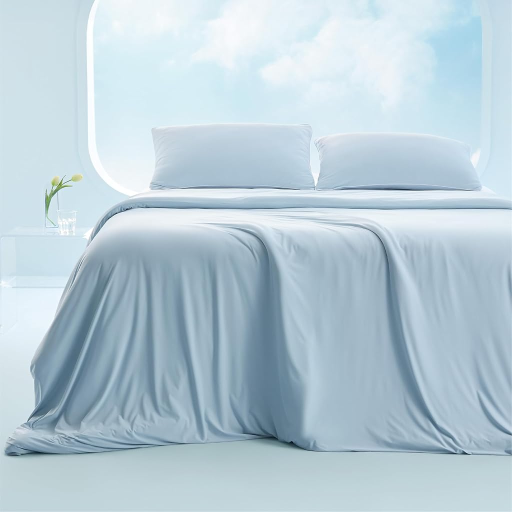 HASTHIP® Cooling Duvet Cover Queen Size - Cooling Bedding Set for Hot Sleepers, Ice-Cool Fabric Technology for Night Sweats, Soft & Breathable Lightweight Comforter Cover Set