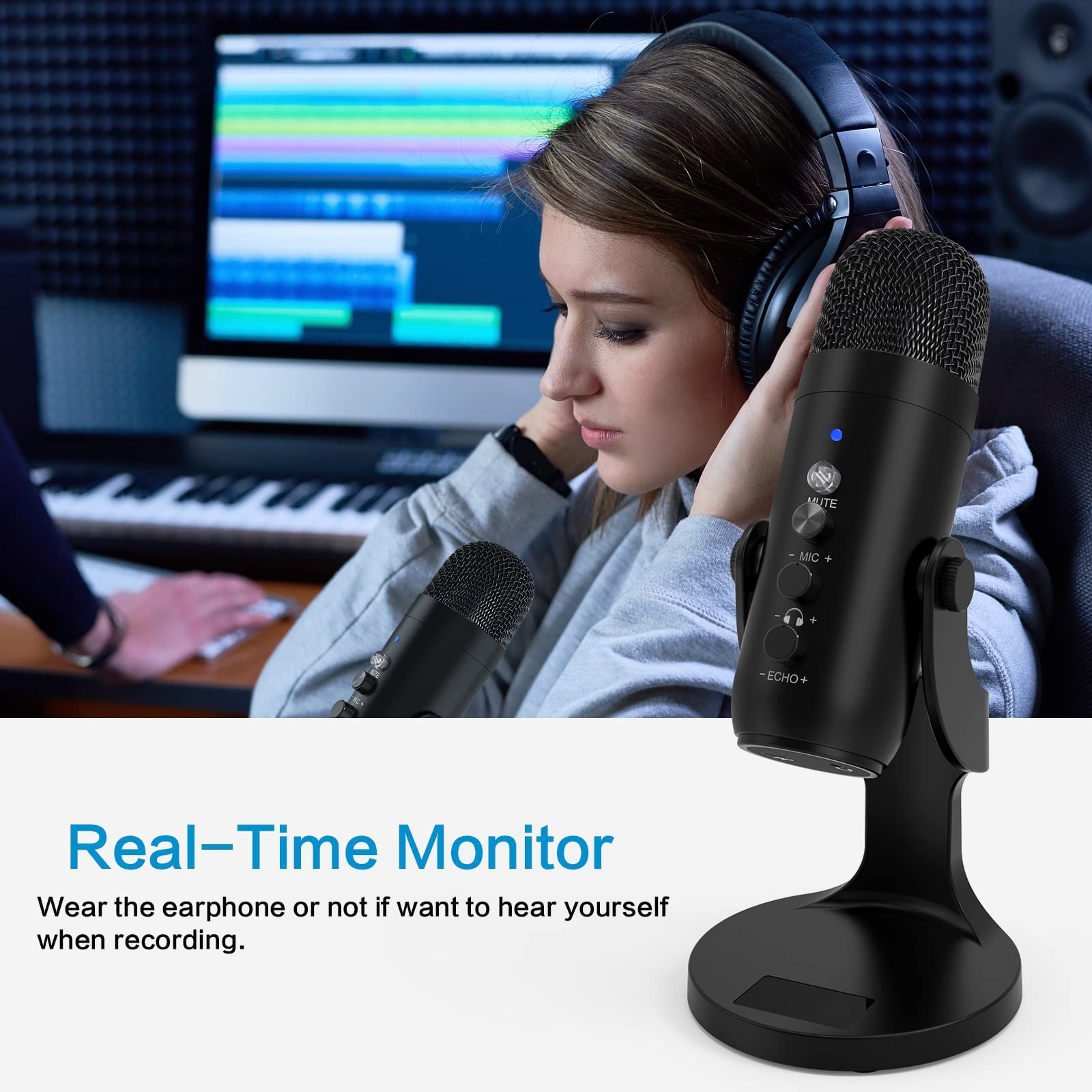 ZORBES Condenser Microphone for YouTube and Streaming with 192kHz 24Bit Audio | Rotatable Stand and Echo Control