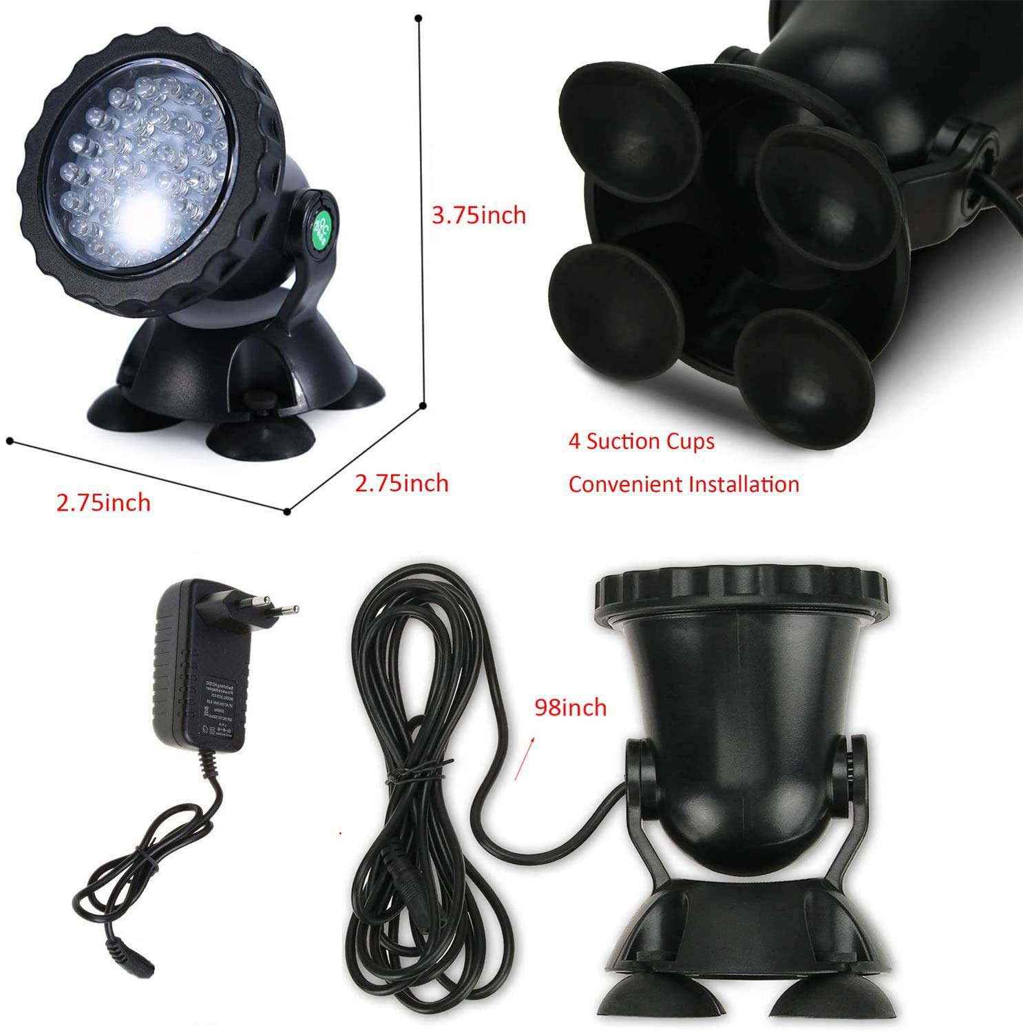 Verilux Garden Pond Lights for Pool and Aquarium with 36 LEDs 180° Adjustable Stand | IP68 Waterproof Set