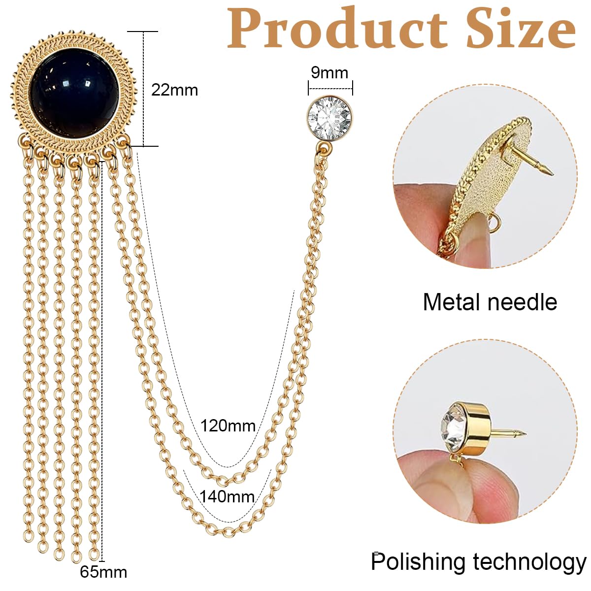 Venzina® Chain Brooch for Men, Luxury Lapel Pin for Men Suit, Honorary Gold Coin Detailing Tassel Brooch Man Shirt Studs Accessories