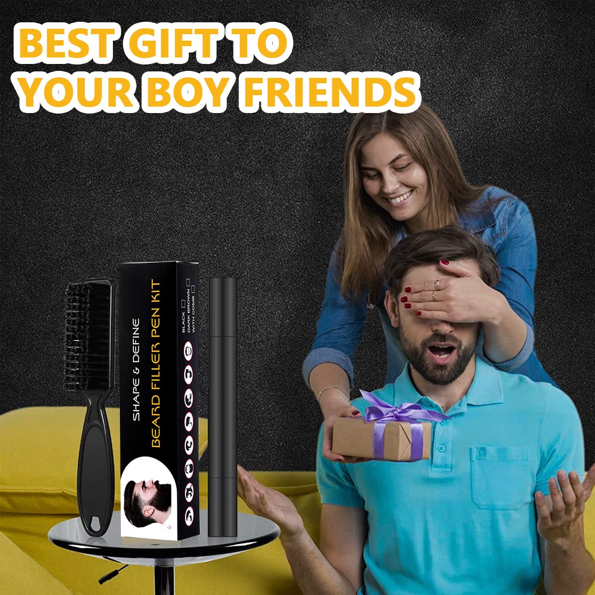 MAYCREATE Beard Pencil Filler with 2 Pen Nibs and Brush for Natural Beard Shaping | Black