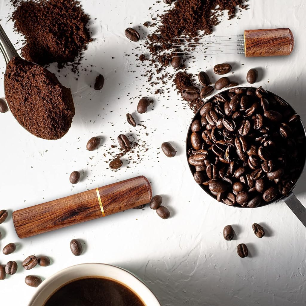 Supvox Espresso Coffee Stirrer for Baristas with 6 0.4mm Needles and Natural Wood Handle | Even Extraction Tool