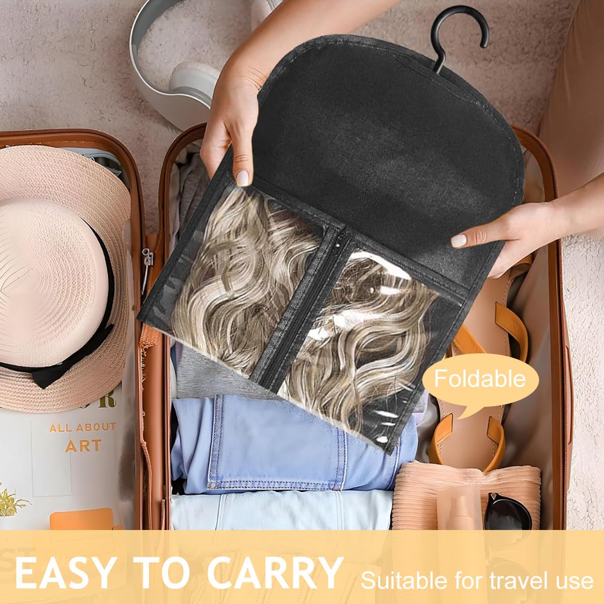 MAYCREATE Hair Extension Carrier Bag for Travel and Storage featuring Clear PVC Zip-up Design 60x29cm | Includes Hanger