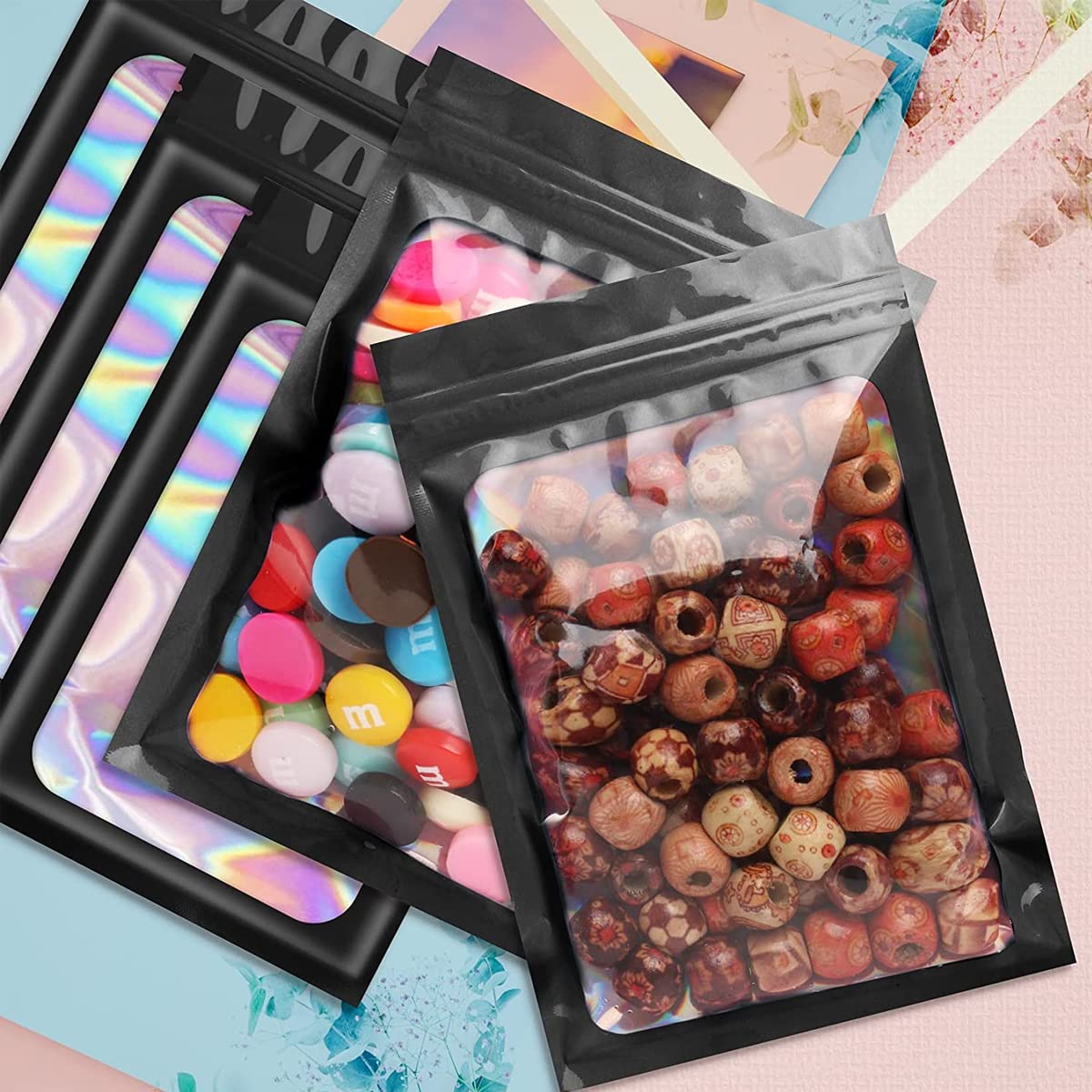 HASTHIP Smell Proof Mylar Bags for Food and Jewelry Storage with Ziplock Seal | 100 Pcs 10x18cm Black