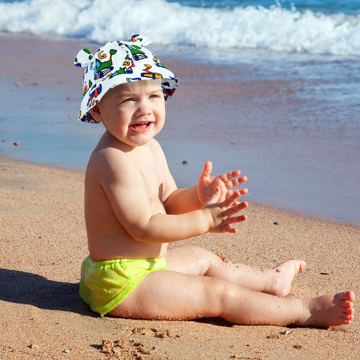 SNOWIE SOFT Sun Hat for Baby with UPF50+ Protection and Chin Strap | Reversible Cartoon Bucket Hat 46CM