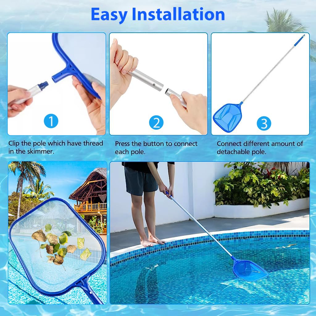 Proberos Swimming Pool Cleaning Brush for Floor and Tile with 5.24ft Handle & 17.3in Head | Aluminum Alloy Build