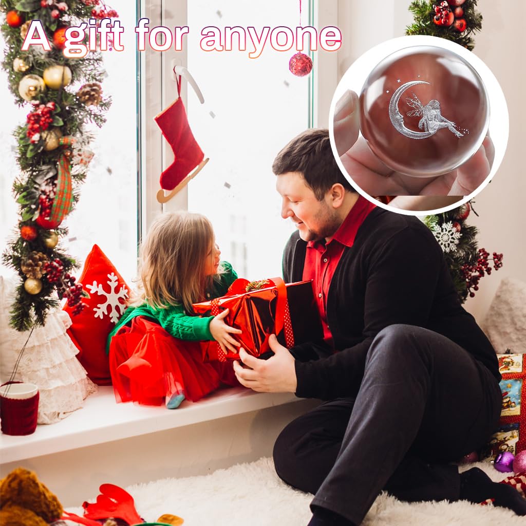 HASTHIP Crystal Ball for Home Decor with 3D Laser Engraved Moon Fairy 80mm | Gift Ornament