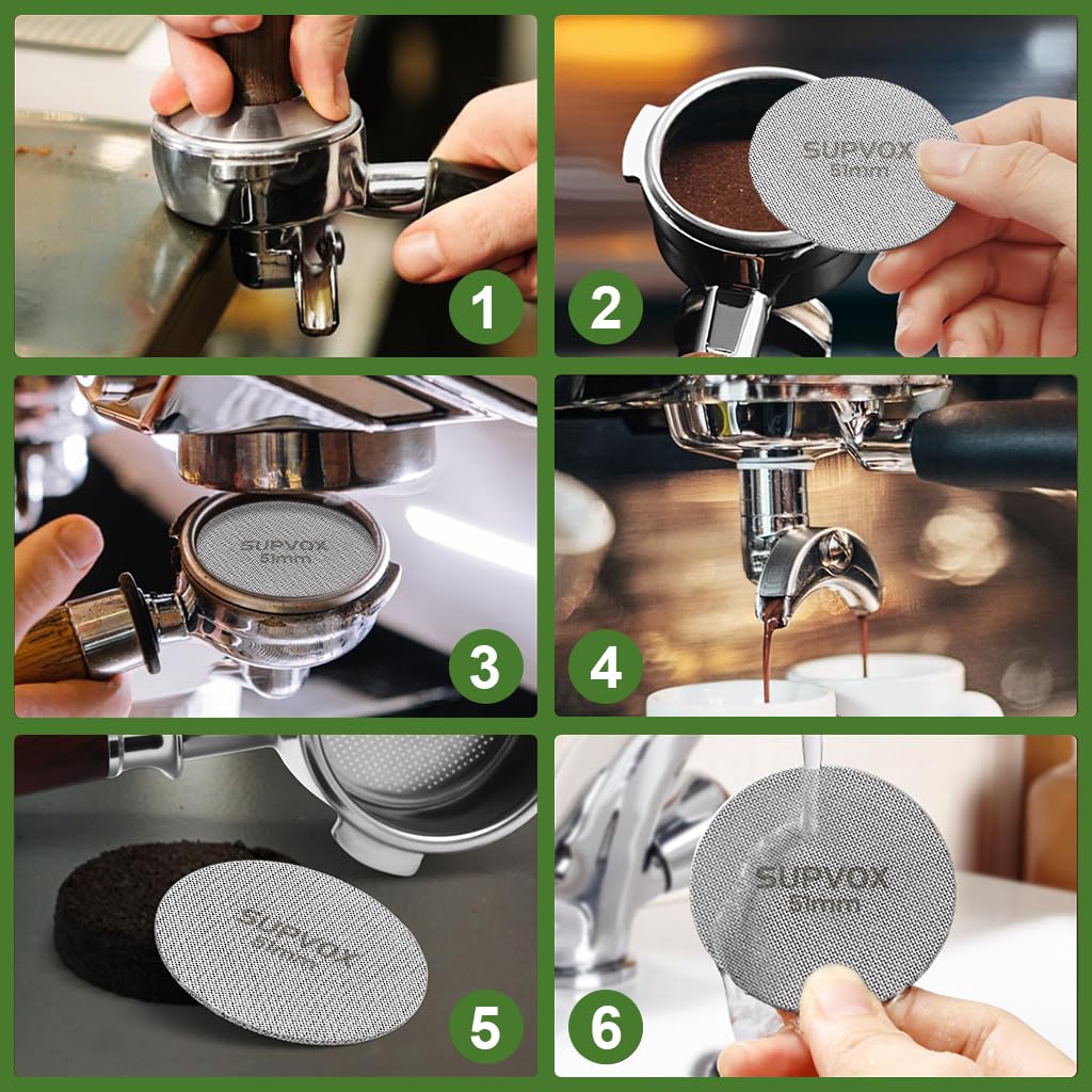 Supvox® 51mm Reusable Puck Screen for Espresso Portafilter 1.7mm Thickness 150m 316 Stainless Steel Screen Filter Basket Compatible with Espresso Machine