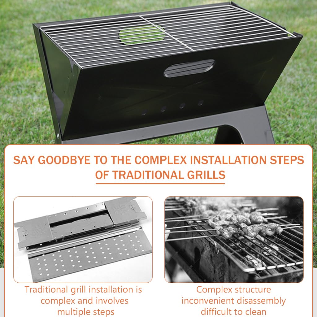 HASTHIP Portable BBQ Grill Set for Camping and Picnic featuring Foldable Design | 17.3x11.2x14 in Cold Rolled Steel