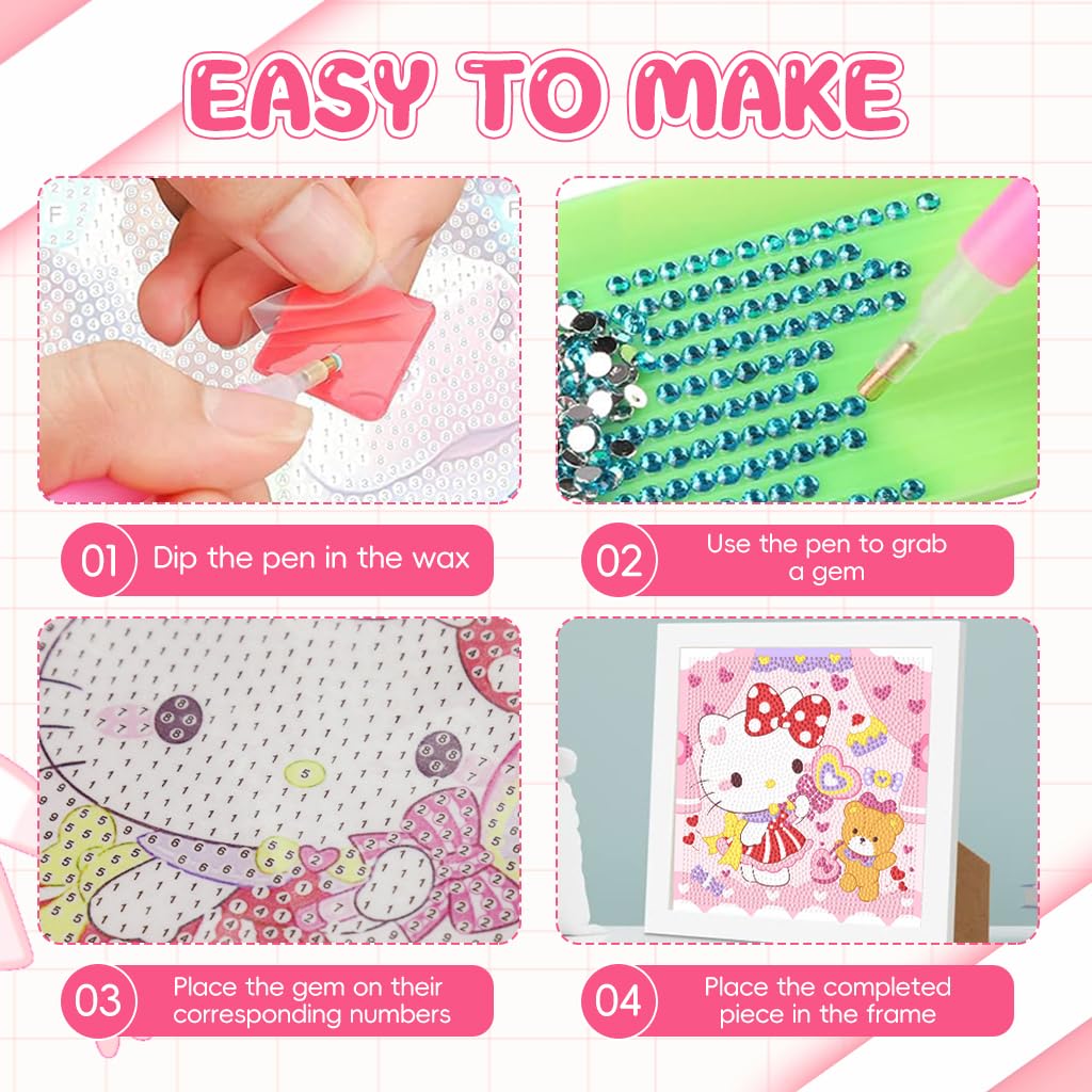 Fancyku DIY Diamond Painting Kit for Kids 7 Inches Cat Bear with Wooden Frame | 2 PCS Craft Gift