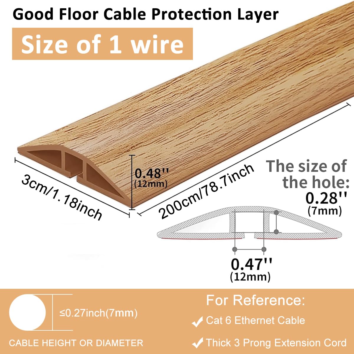 HASTHIP 6.6ft Floor Cord Cover PVC Rubber 1.18 Inches Width Cable Protector Self Adhesive Removable Cord Protector Sleeve Cuttable Cord Protector Sleeve