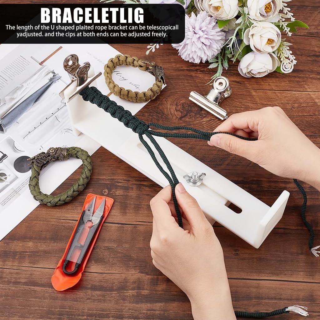 Venzina® Woven Bracelet Making Tool Bracelet Making Helper Jig Adjustable Carved Scales Jig Bracelet Stand with 2 Clips & Color Thread DIY Knitting Bracelet Jig