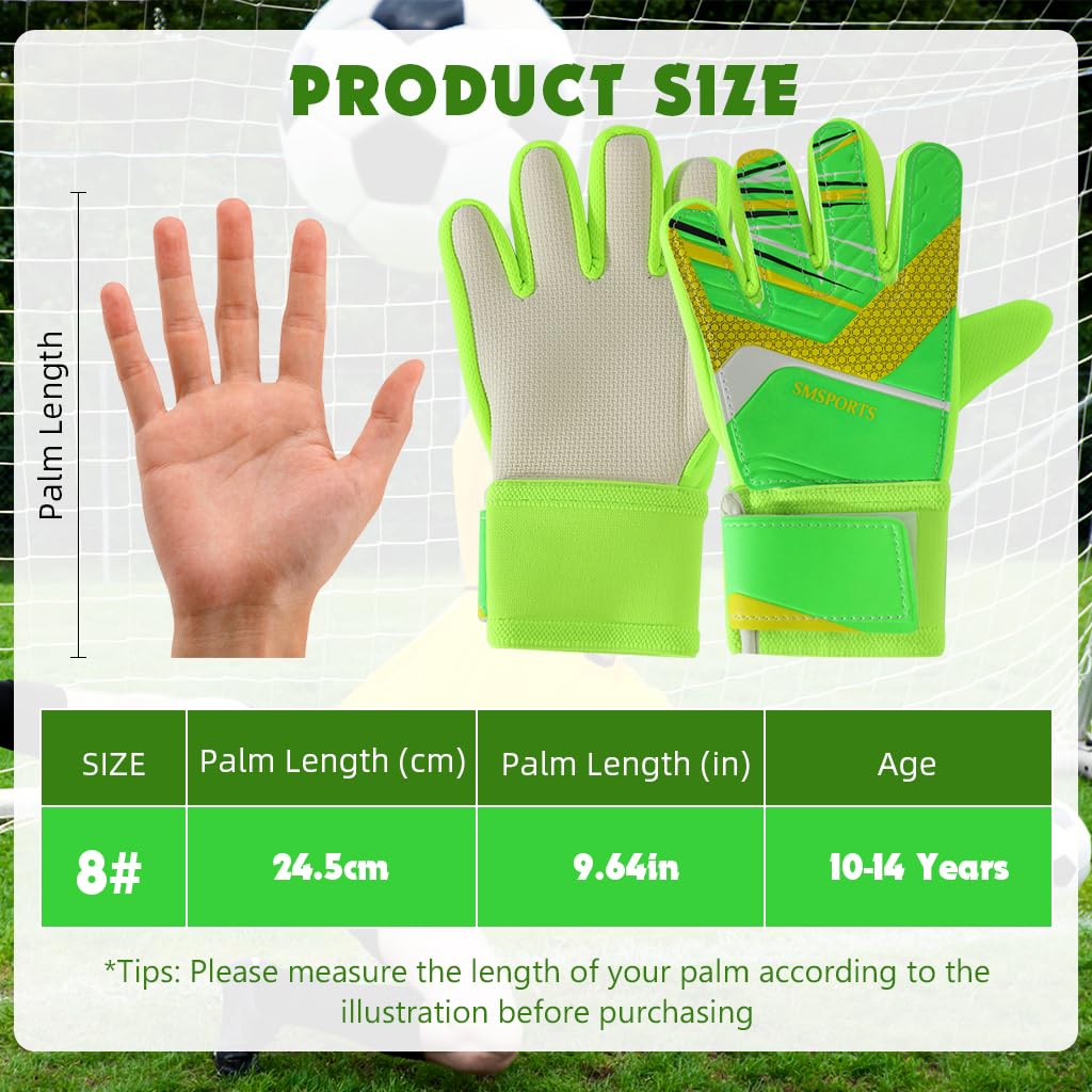 Proberos Football Goalkeeper Gloves for Kids with Latex Palm Grip & Adjustable Strap | Green Size 8