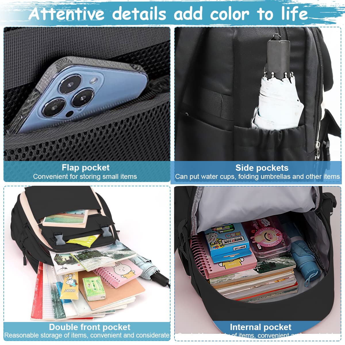 PALAY BTS School Backpack for Travel and Students featuring 15.6 in Laptop Fit | Black Oxford Design