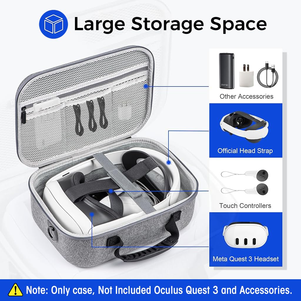 ZORBES Carrying Case for Meta Quest 3 with Dual Zipper and Elastic Fasten Belt | 13.6 x 10.4 x 5.1 in Hard Nylon Travel Bag