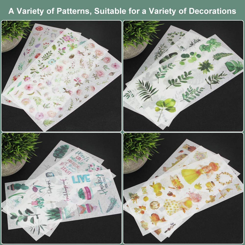 ELEPHANTBOAT® 30 Sheets Scrapbooking Washi Paper Planner Sticker,Decorative Adhesive Set with Cute Plant Pattern for Children Craft,Scrapbook,Album,Calendars & Planner