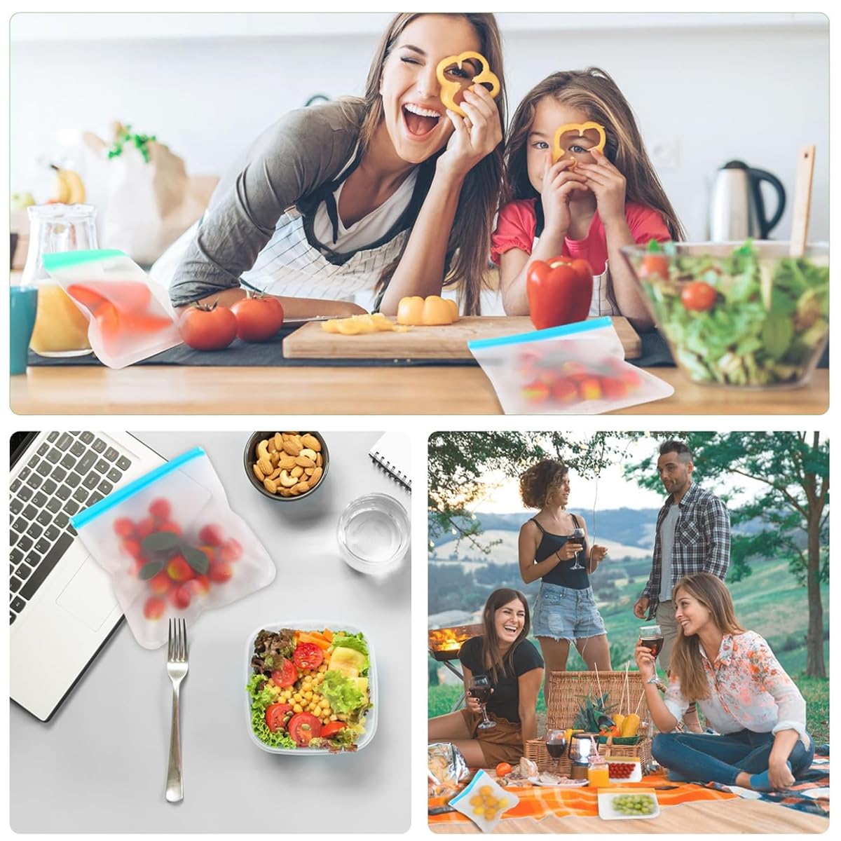 Supvox Reusable Ziplock Bags for Food with Secure Sealing Strips and 10 Pack EVA Set | Dishwasher Safe Storage