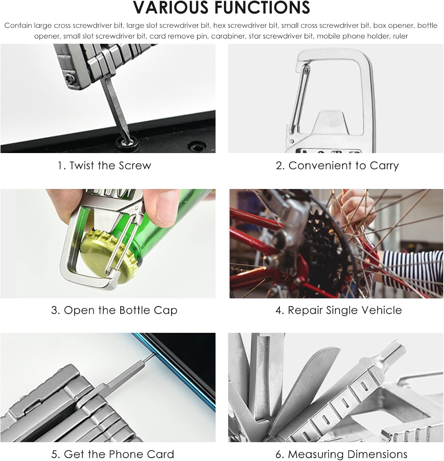 HASTHIP® Keychain Multi Tool 12 in 1 Folding Multipurpose with 6 Mini Screwdriver Bits Cutter SIM Card Ejector Bottle Opener Phone Holder Pocket Mini Multitool 2PCS