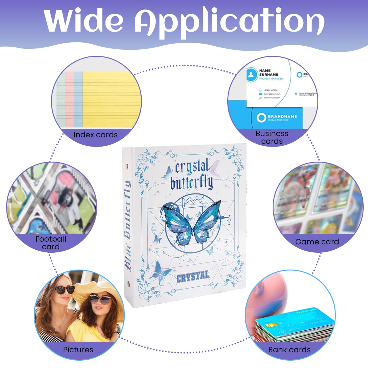 PATPAT Photo Album for Collectible Cards with 160 Slots and Double Sided Clear Pockets | Fashion Blue Butterfly Hard Cover