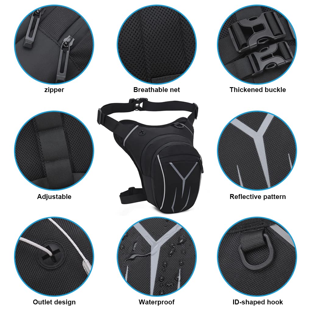 GUSTAVE Thigh Bag for Bikers with Quick Release Buckle and 10×16×20cm Multi Pockets | Waterproof Oxford for Outdoor Riding
