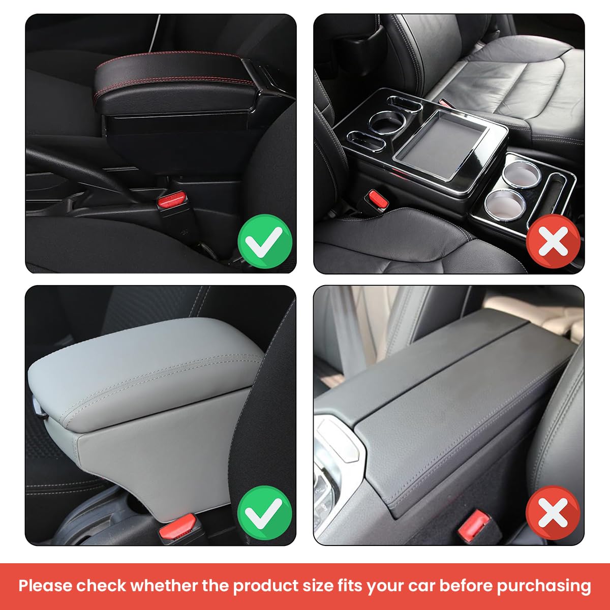 STHIRA Car Armrest Cushion Pad with Dual Storage Bags 20x30.8cm Microfiber Leather Khaki