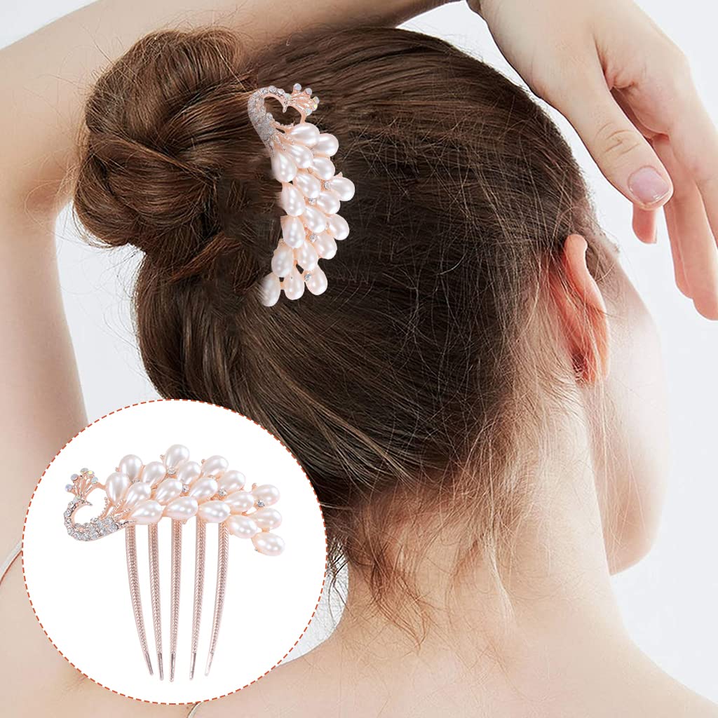 PALAY Peacock Claw Hair Clips for Women with Pearls and Rhinestones 8.5 cm | Non‑Slip Bun Clamp