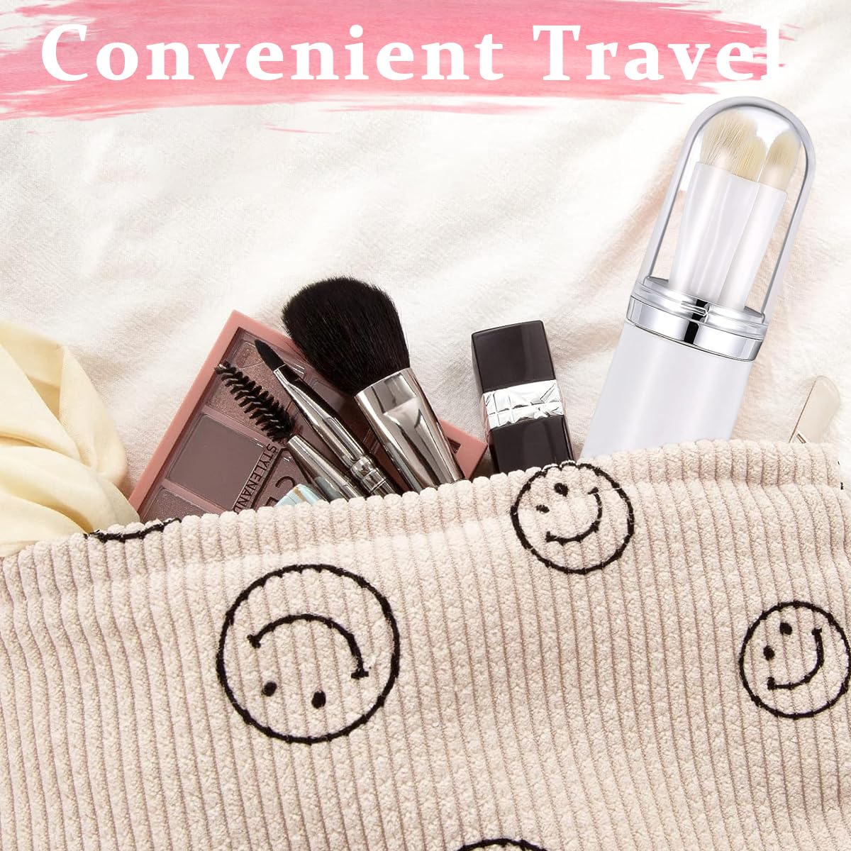 MAYCREATE Mini Makeup Brush Set for Travel featuring Retractable Capsule Case 13.7×2.8cm | Synthetic Fiber Brushes for Makeup Lovers