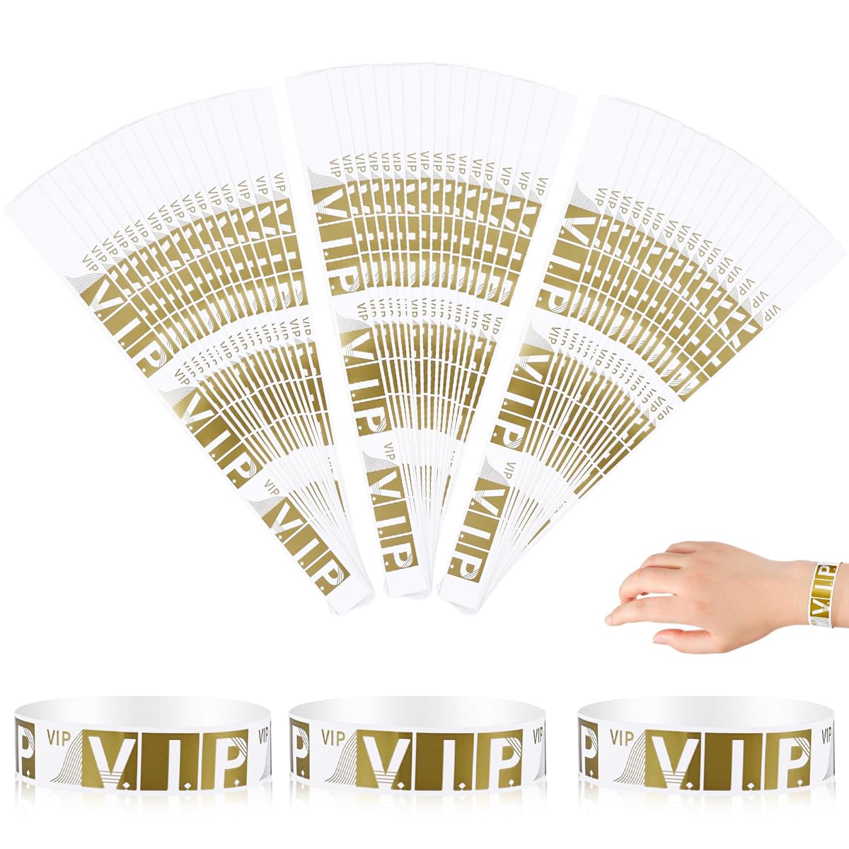 HASTHIP® 300 Pcs VIP Wristbands for Customers Waterproof Paper Bracelets Lightweight Event Wristbands for Party Concert Club Amusement Park Festivals, Gold