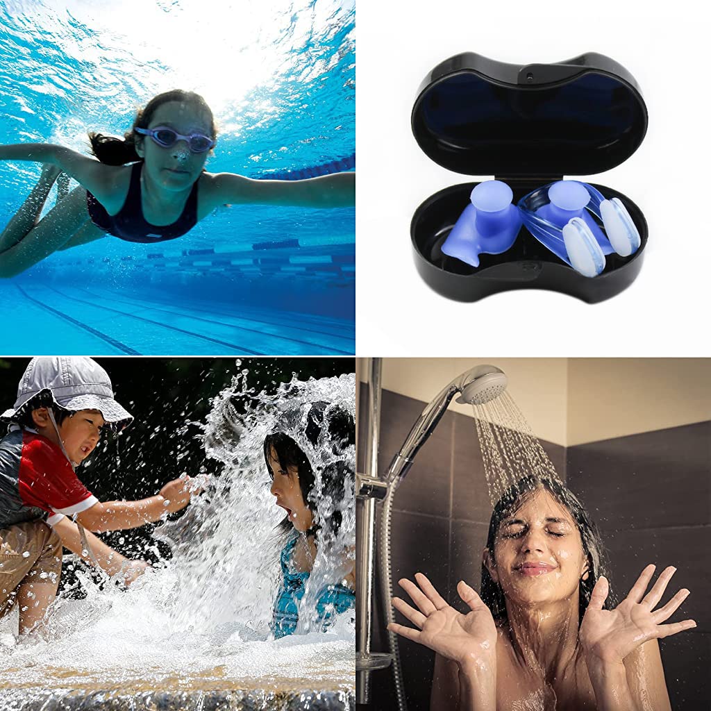 Proberos Ear Plugs and Nose Clip Set for Swimming with 30mm Ear Plugs & 3D Ergonomic Design | Soft Silicone for Adults