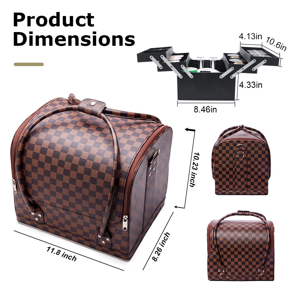 MAYCREATE® Makeup Carrying Suitcase Stylish Leather Print Large Makeup Organizer Bag Suitcase Vanity Box Makeup Tools Box Travel Makeup Organizer for Makeup Artist, Professional, Makeup Students