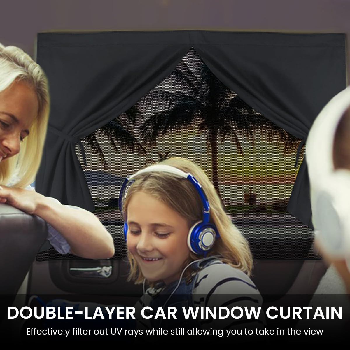 STHIRA Window Magnetic Sliding Curtain for Car with 10 Magnets and 27.9x16.1 in Double-Layer Mesh | UV Protection and Privacy