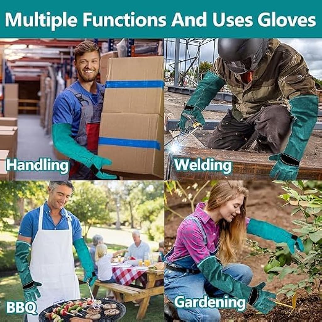 Serplex Animal Handling Gloves with 23.6 Inch Gauntlet Sleeve for Bite and Heat Protection | Cowhide Leather