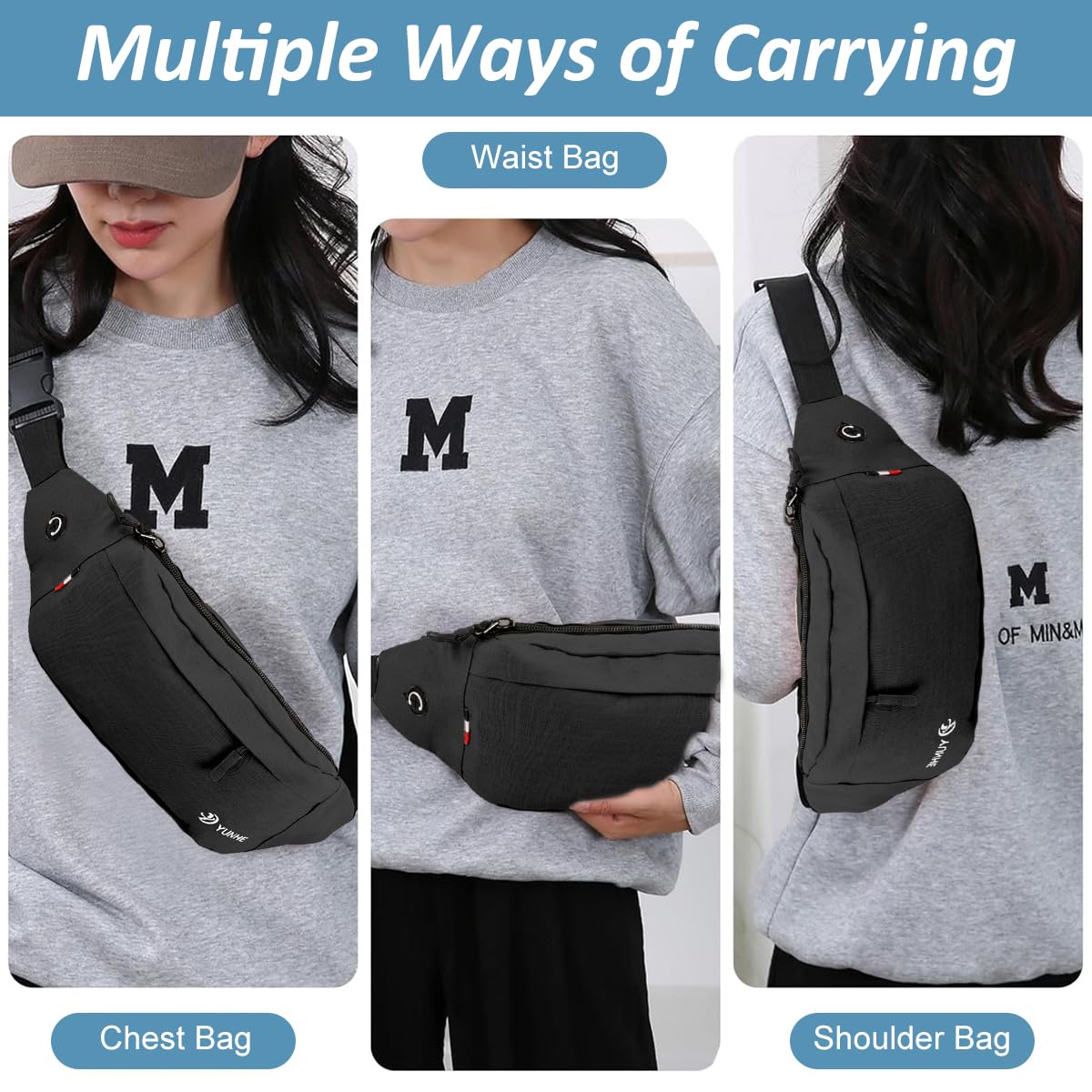 GUSTAVE Waist Bag for Running and Travel with Dual Layer Zippered Storage | Lightweight Black Crossbody Sling for Men