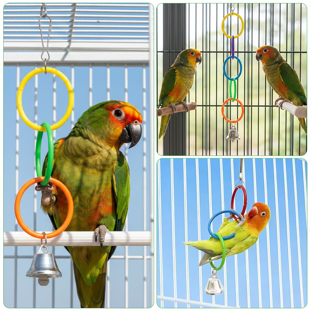 Qpets Parrot Link Chain Toys for Birds with Colorful Rings & Secure Clasp | 2-Piece Set