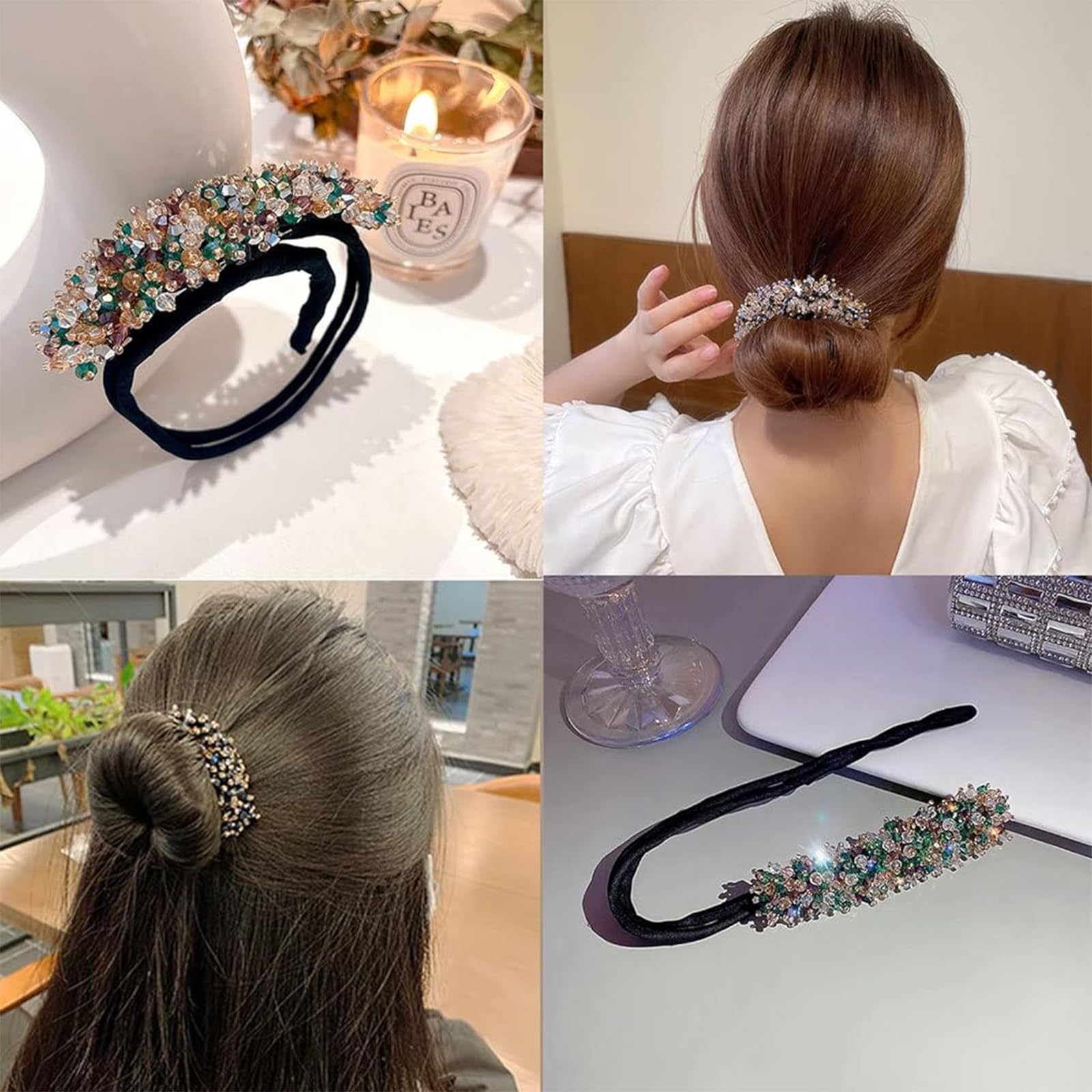 Venzina® Hair Bun Accessories for Women and Girls Stylish Rhinestone Magic Hair Bun Maker French Hairstyle Twist Bun Hair Clips for Women Hair Buns for Daily, Wedding, Party - 3 Pcs