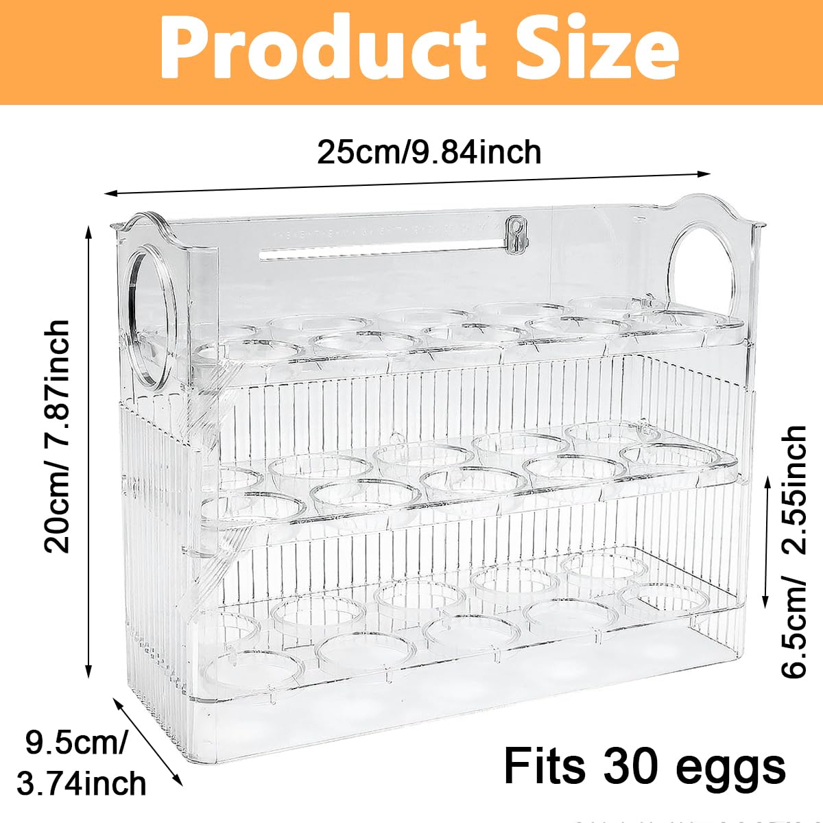 Supvox® Egg Tray for Refrigerator, 30 Egg Storage Container, 3 Layer Egg Storage Container for Refrigerator Side Door, Large Capacity Egg Container, Clear Acrylic Egg Organizer, 26 * 10 * 20cm