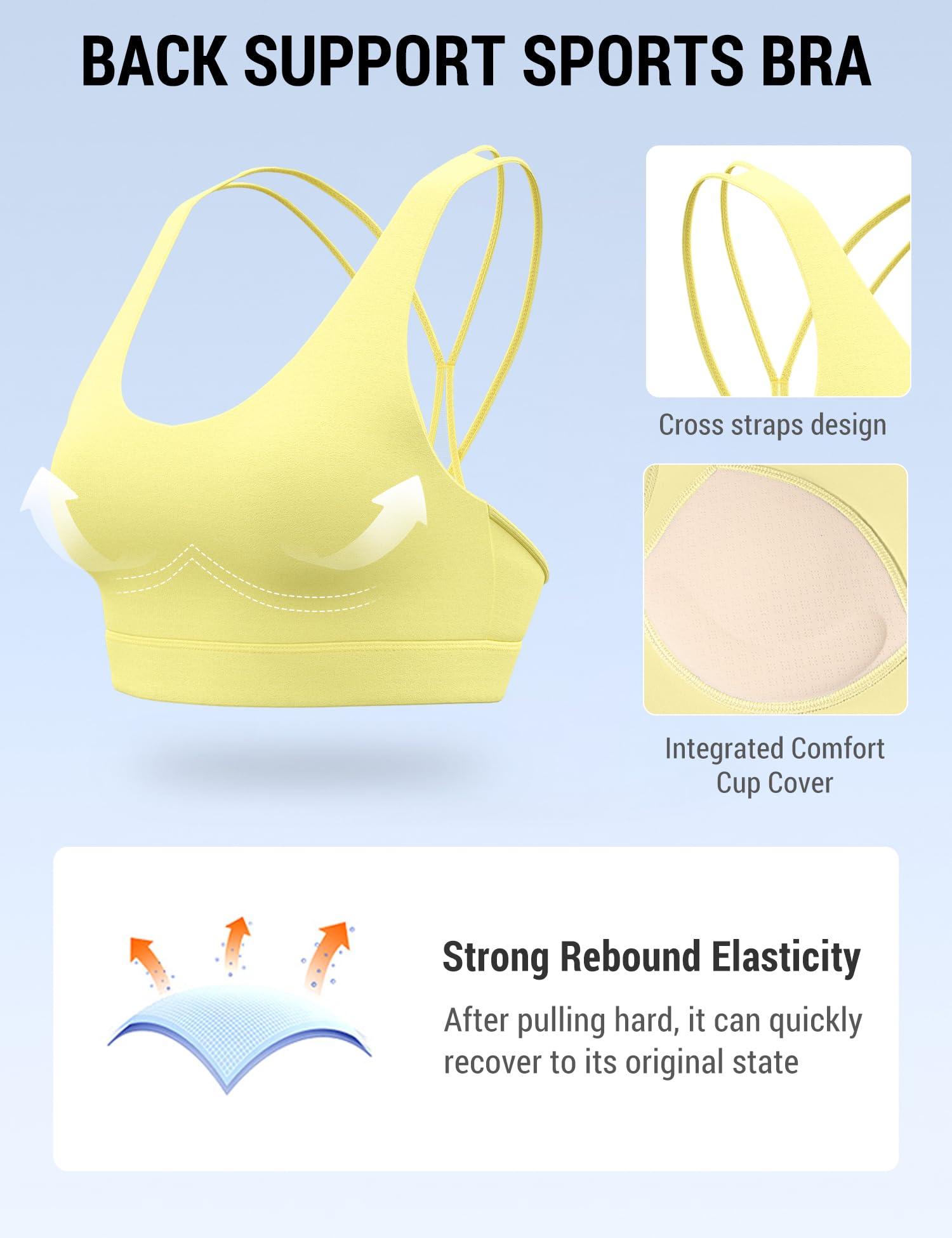 Venzina Women’s High Support Sports Bra for Gym and Running with Criss Cross Back | Yellow Quick Dry Mesh Workout Top