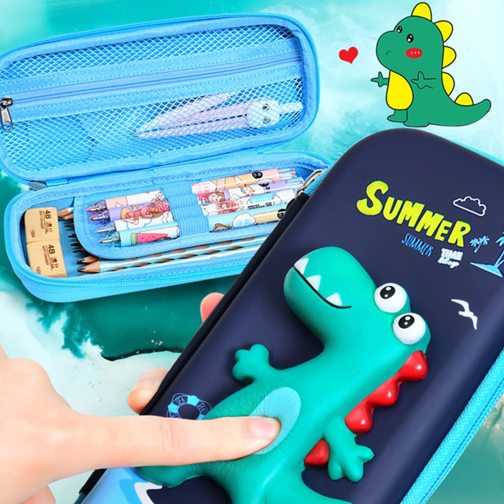 HASTHIP Soft Touch Pencil Case with Compartments, 3D Stereo Cartoon Pencil Box, Large Capacity Zipper Pencil Pouch, Pouch Pen Case Simple Stationery Bag for Teens Girls Adults Student (Dinosaur)