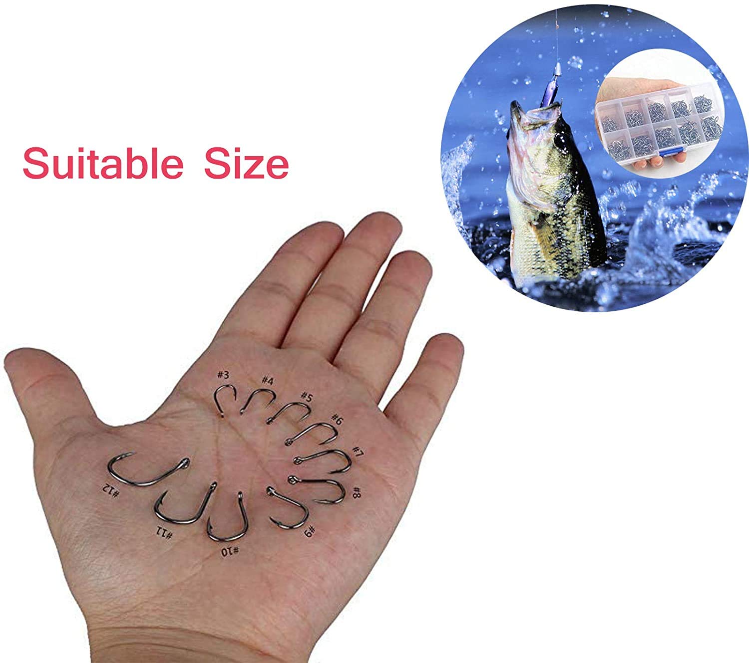 Proberos Fishing Hooks 500pcs for Freshwater and Saltwater with Barbs and 10 Sizes | High Carbon Steel