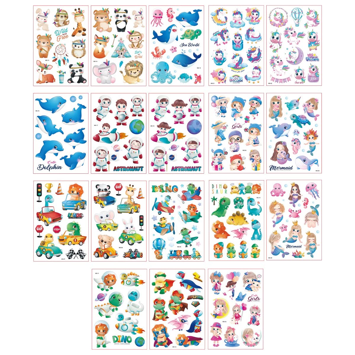 MAYCREATE® 18 Sheets Cartoon Temporary Tattoo Sticker for Face Arm Cartoon Temporary Tattoo Sticker,Party Decoration Sticker for Boys Girls Multi