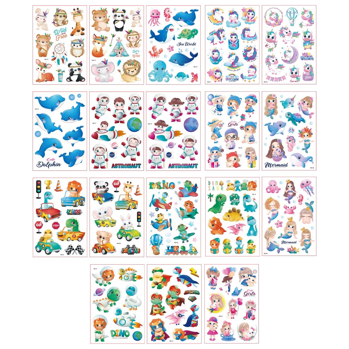 MAYCREATE Temporary Tattoo Stickers for Party Decoration with 18 Sheets Waterproof Design | Fun Cartoon Themes for Kids and Adults