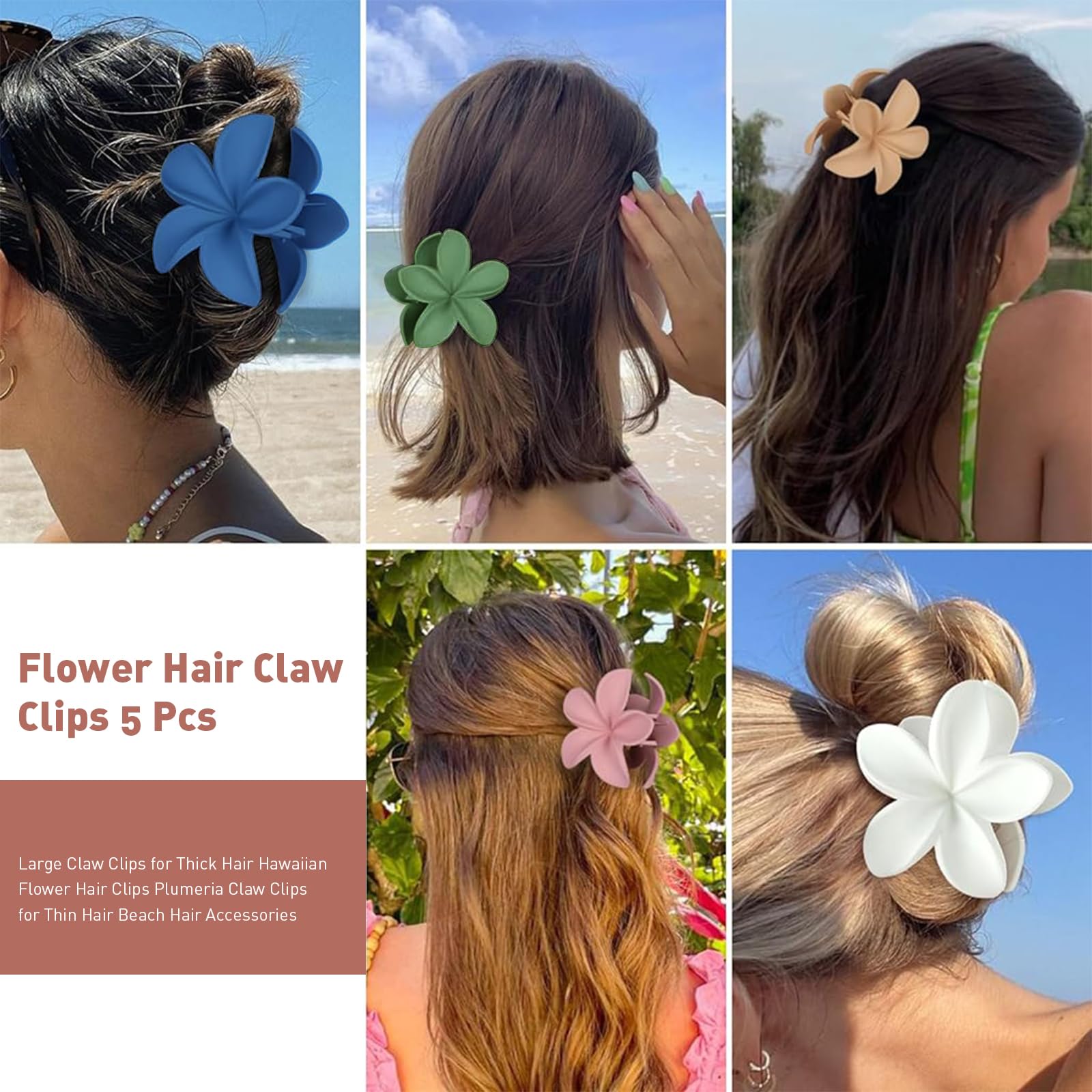 Venzina Claw Clips for Women with Crossing Claws and 3.15 in Floral Design | 5 Pcs Set