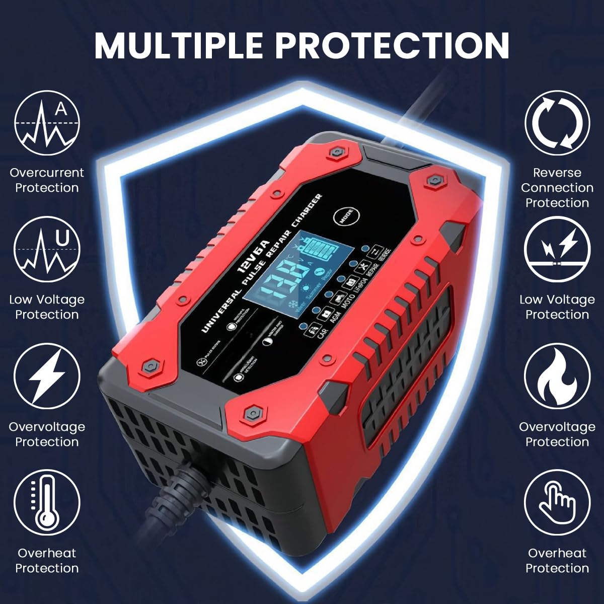 STHIRA Car Battery Charger 12V6A for Cars Motorcycles and Trucks | Fully Automatic Maintainer with Smart LCD